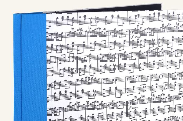 Handarbeit Notenmappe A4 türkis, Notenmotiv, mit Gummiband